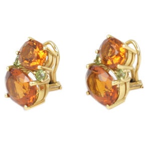 Grandes boucles d'oreilles à deux pierres en citrine et péridot en vente